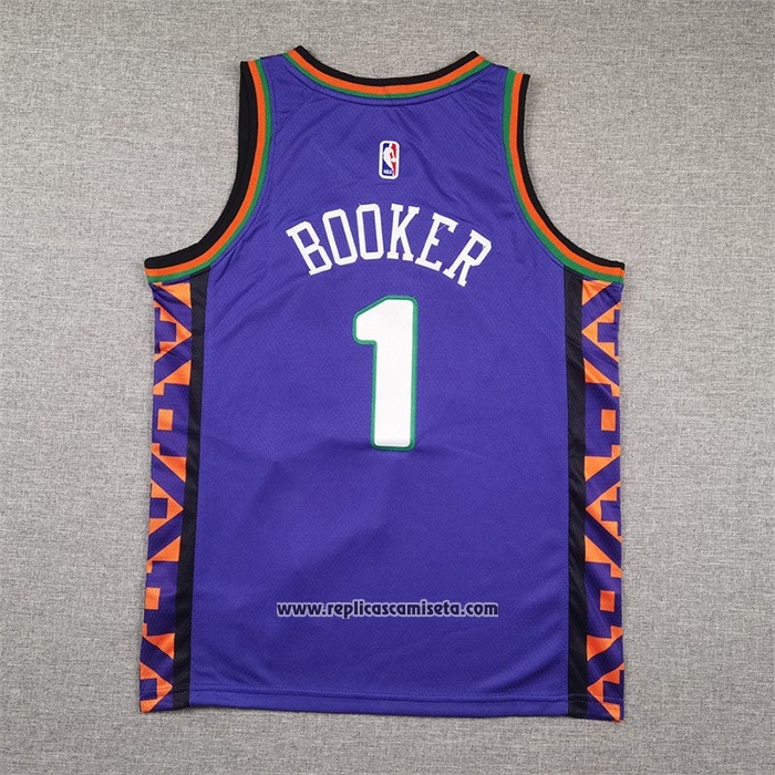 Camiseta Nino Phoenix Suns Devin Booker NO 1 Ciudad 2024-25 Violeta